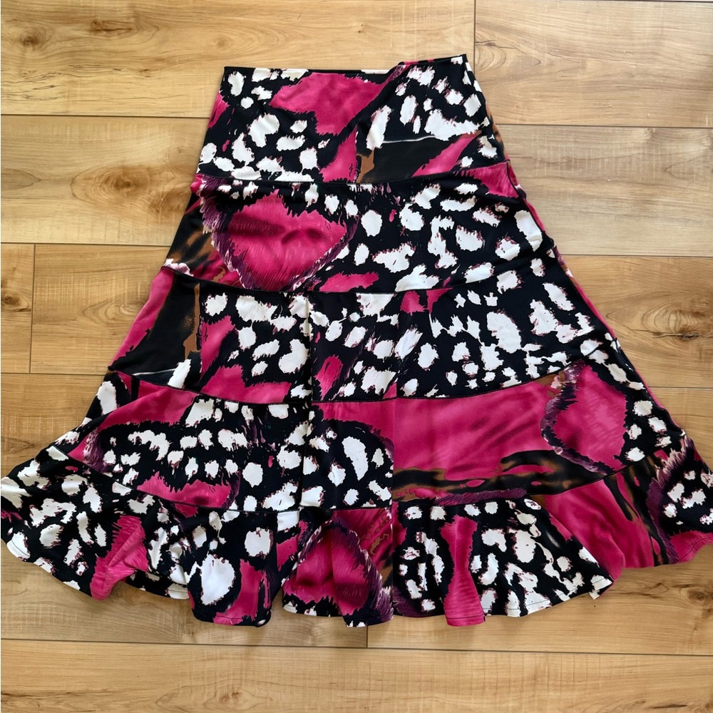 Elegant Pink and Black Midi Skirt